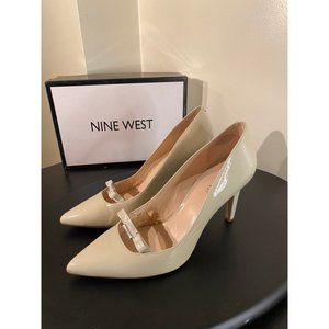 Nine West Janitao Off White Point Toe Patent Leather Pumps Heels Women' Size 8.5